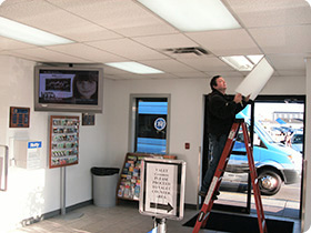 a-1 lighting service installed high efficiency replacement fluorescent lighting for thrifty car rental near logan airport